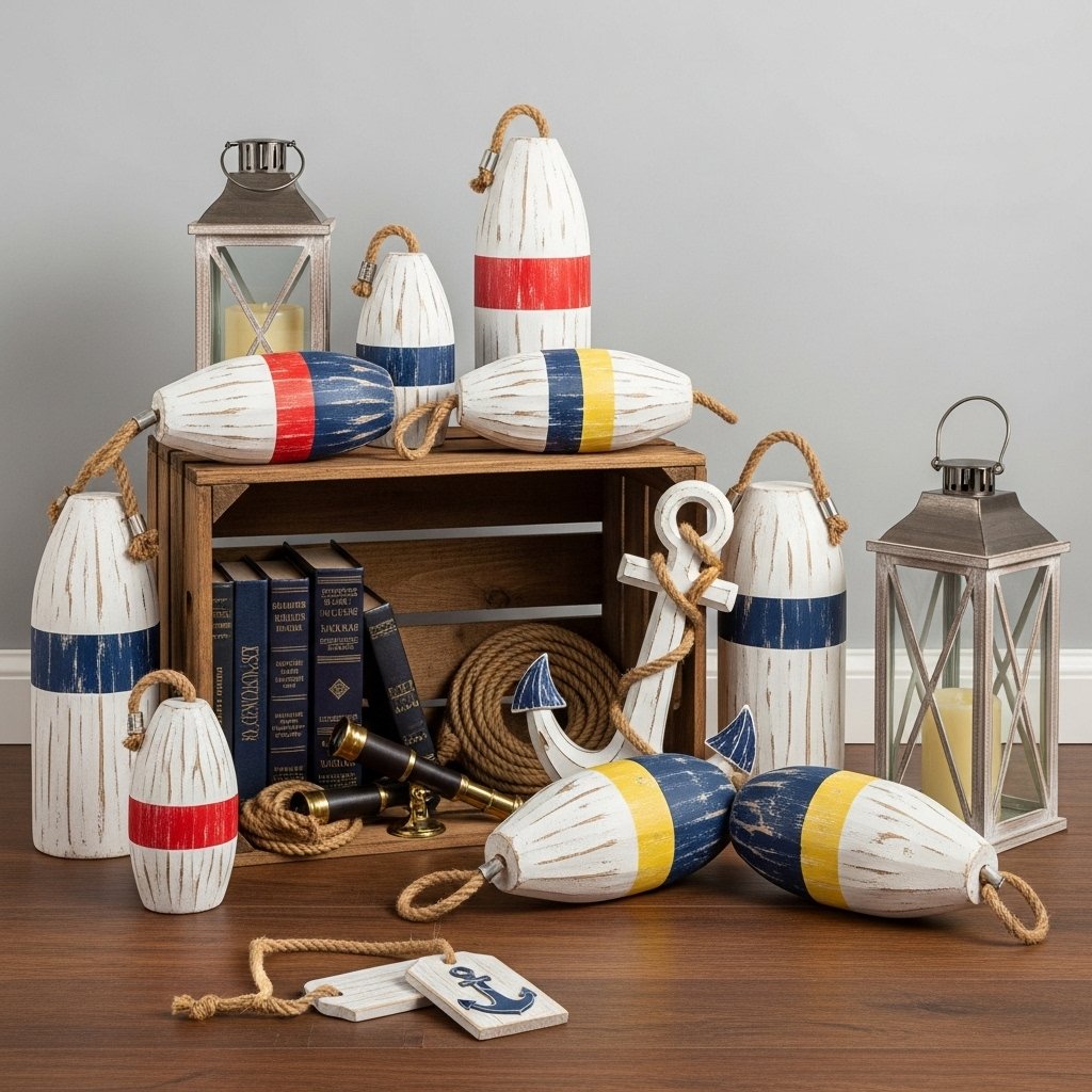 Nautical Wood Buoy Decor Set