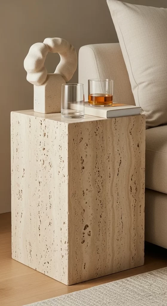 The Textured Travertine Side Table