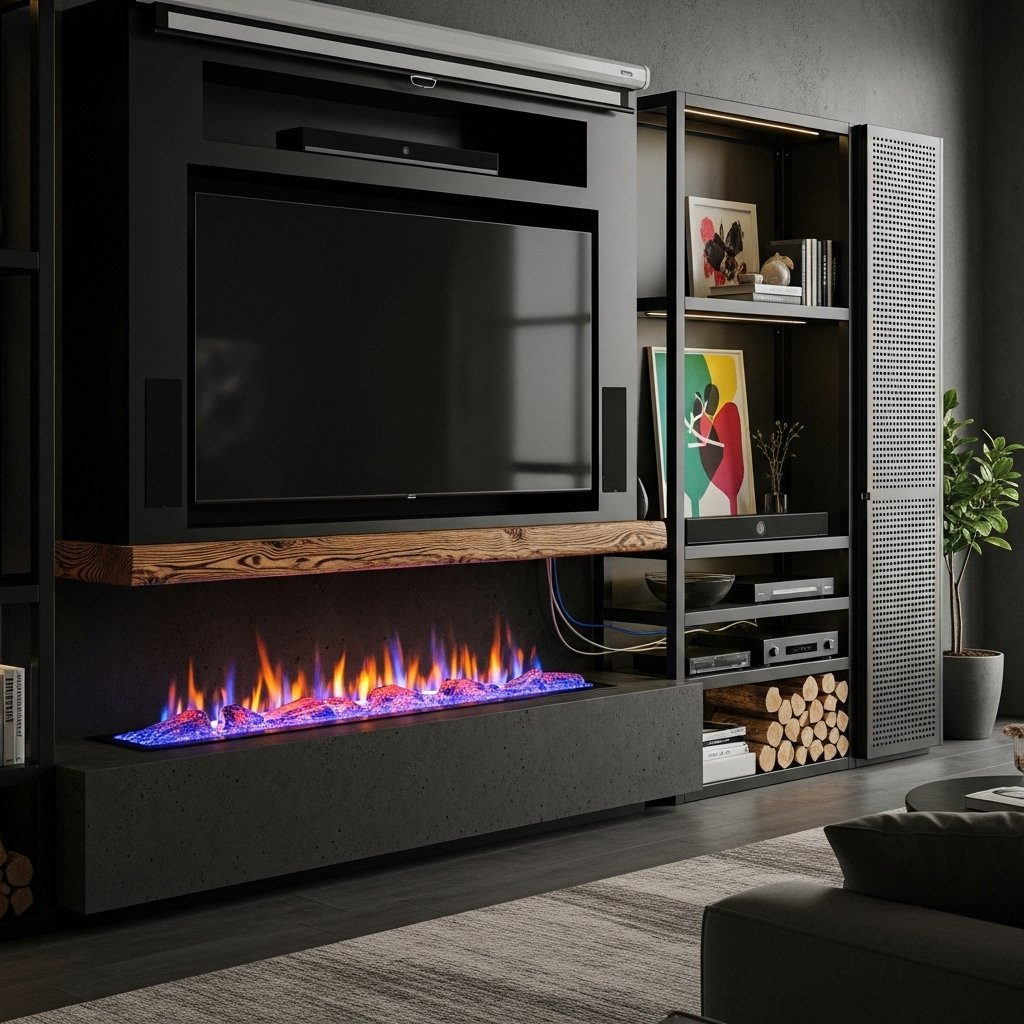 The Bold Industrial Media & Fireplace Wall