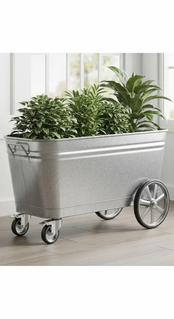 The Galvanized Rolling Planter