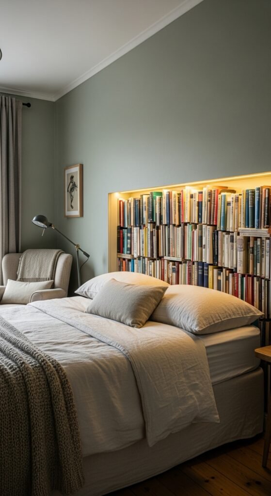 The Recessed Backlit Bookshelf Headboard