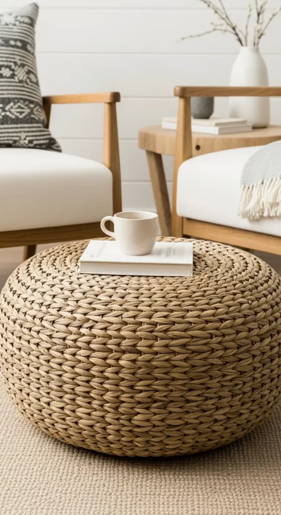 The Woven Rattan Coffee Table Ottoman