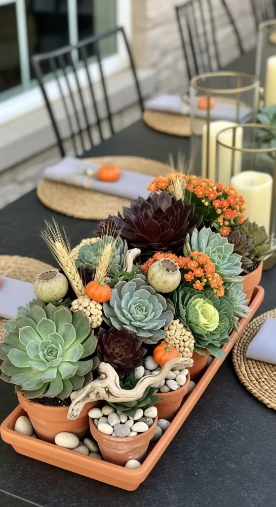 Lush Succulent & Pumpkin Table Runner