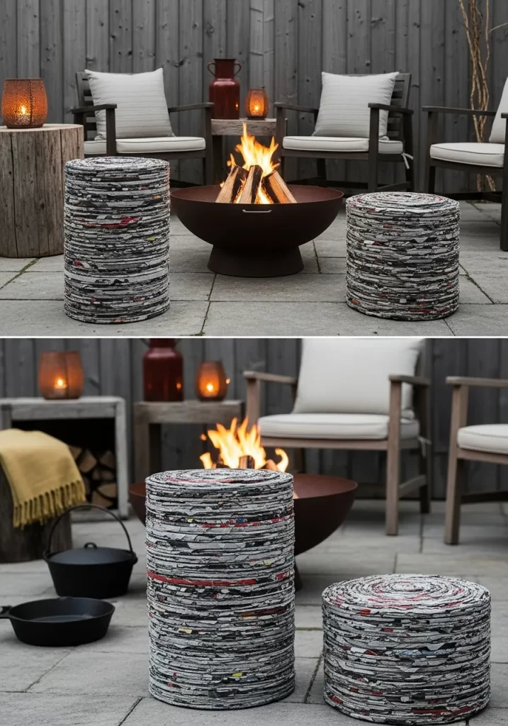 Upcycled Paper Ottoman & Stool Set