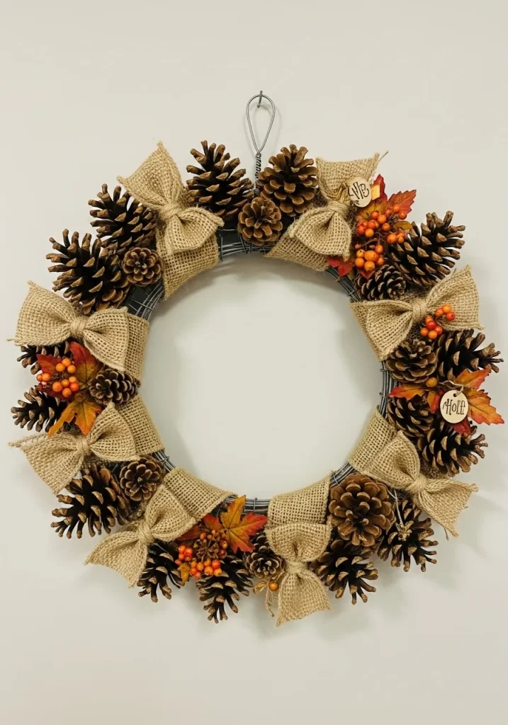 Pinecone and Burlap Harvest Wreath