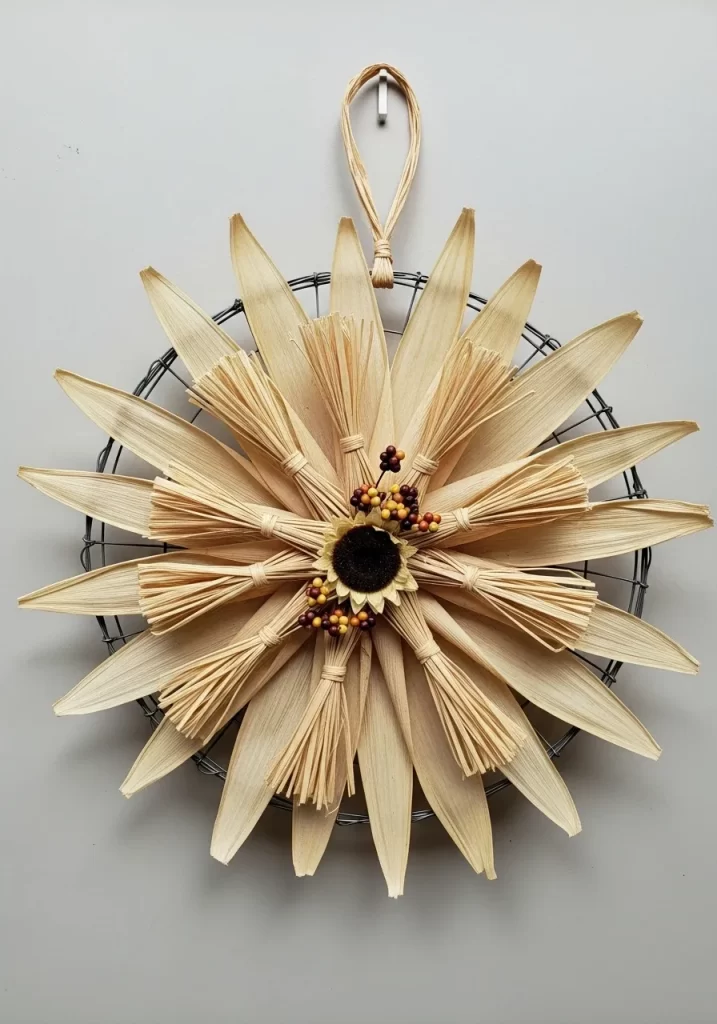 Rustic Corn Husk and Berry Starburst Wreath