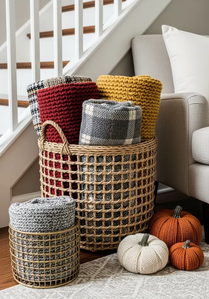 Cozy Basket of Knitted Throws