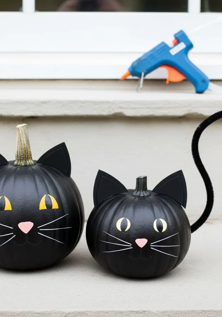 Playful Black Cat Pumpkins