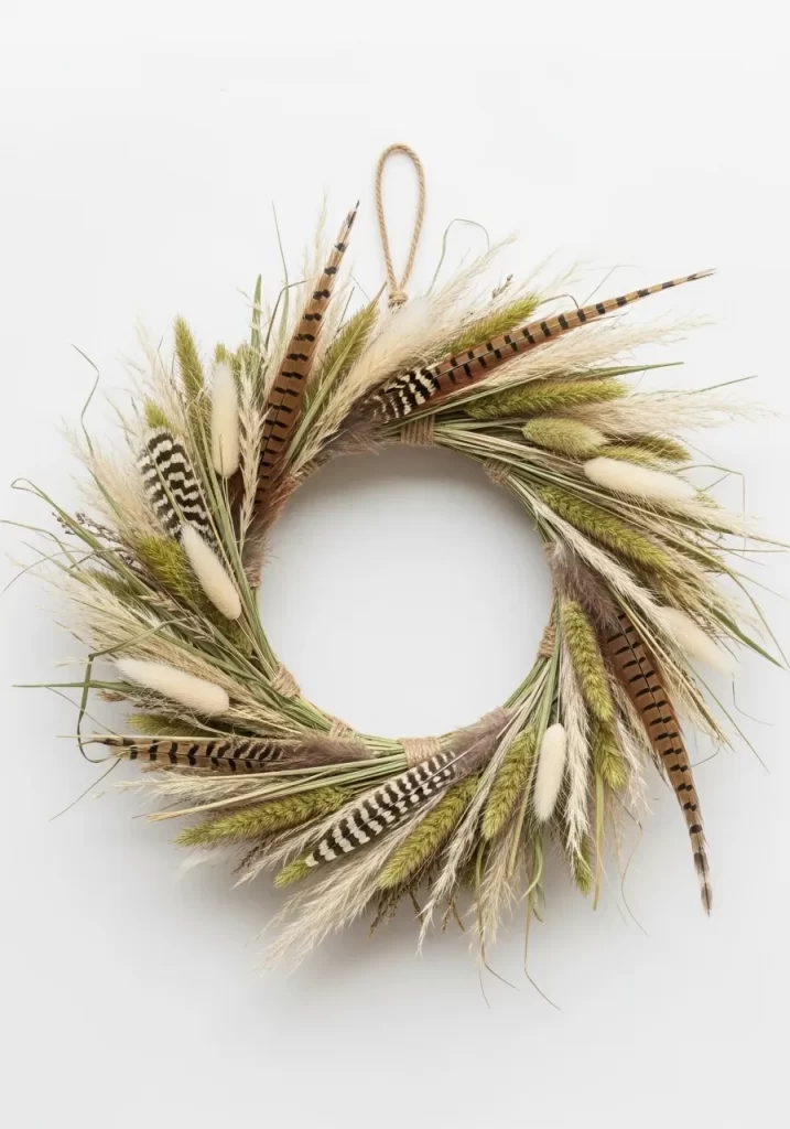 Feather and Dried Grass Wreath