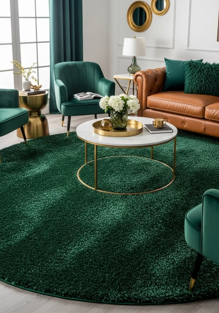 The Emerald Shag Circle Rug