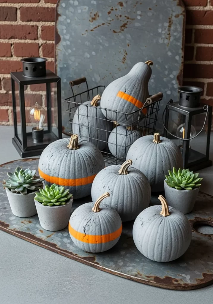 Industrial Chic Pumpkins and Succulents