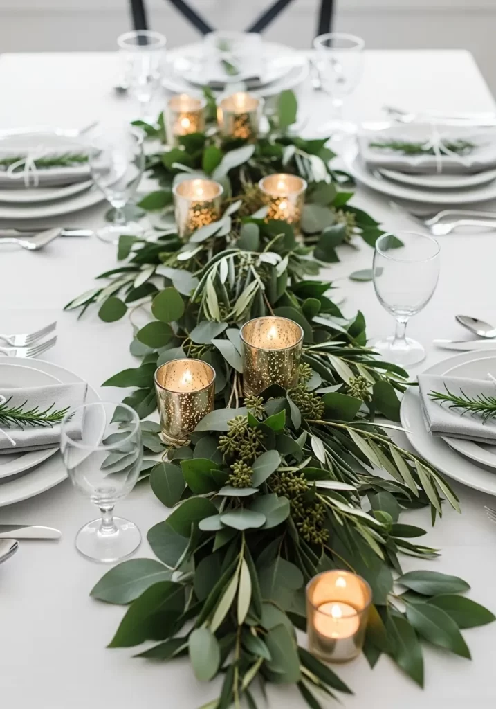Lush Evergreen & Golden Votive Runner