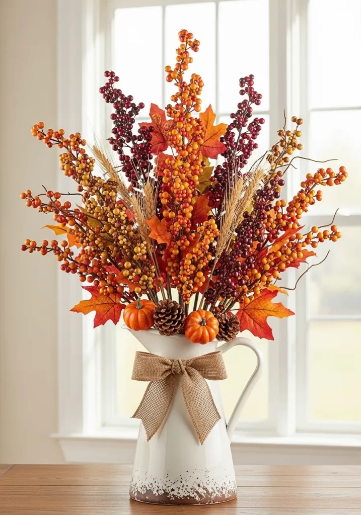 Abundant Fall Berry and Wheat Pitcher Arrangement