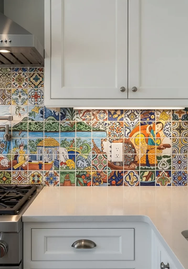 Hand-Painted Narrative Backsplash