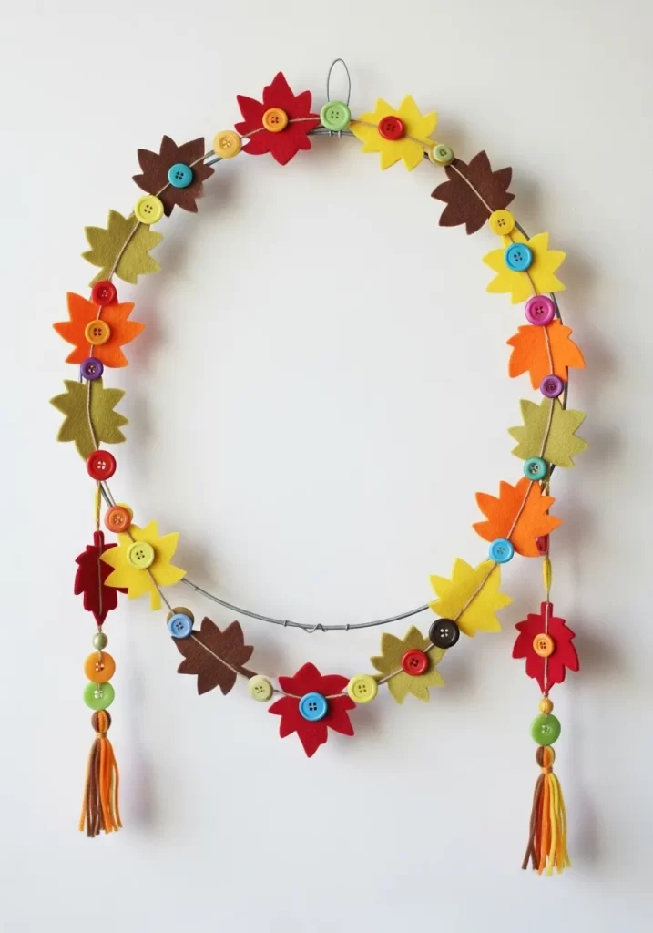 Playful Felt Leaf and Button Wreath