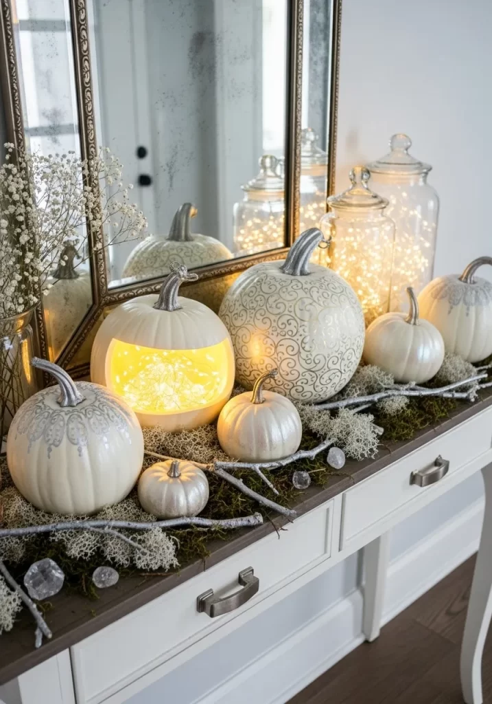 Glistening White and Silver Console