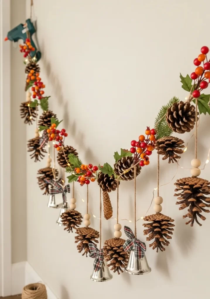 Festive Pinecone and Jingle Bell Garland