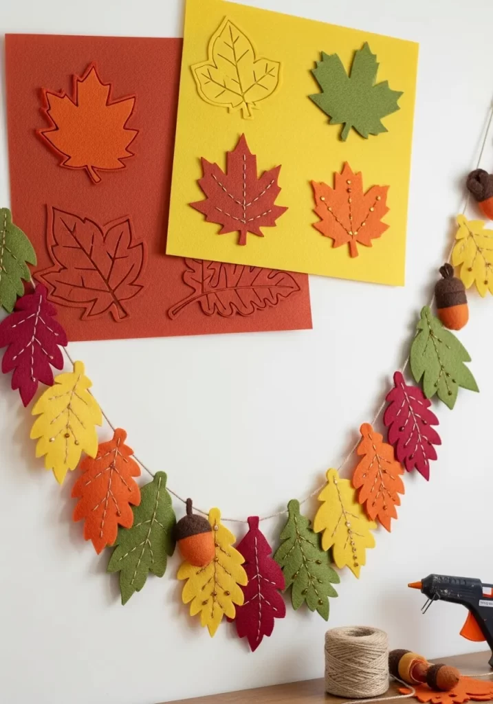 Cheerful Felt Leaf and Acorn Garland