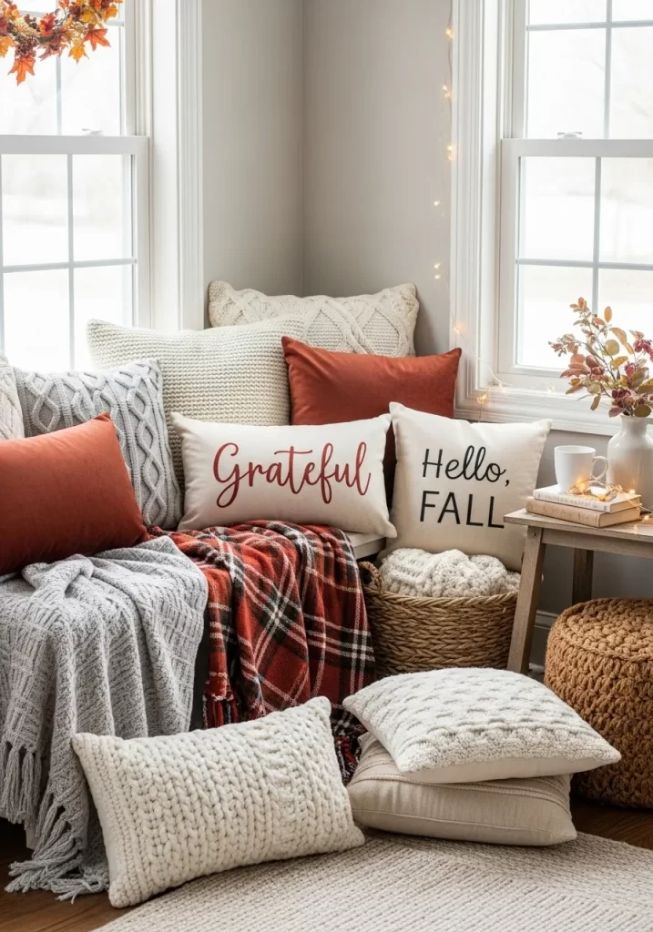 Cozy Autumn Nook with Plaid Accents