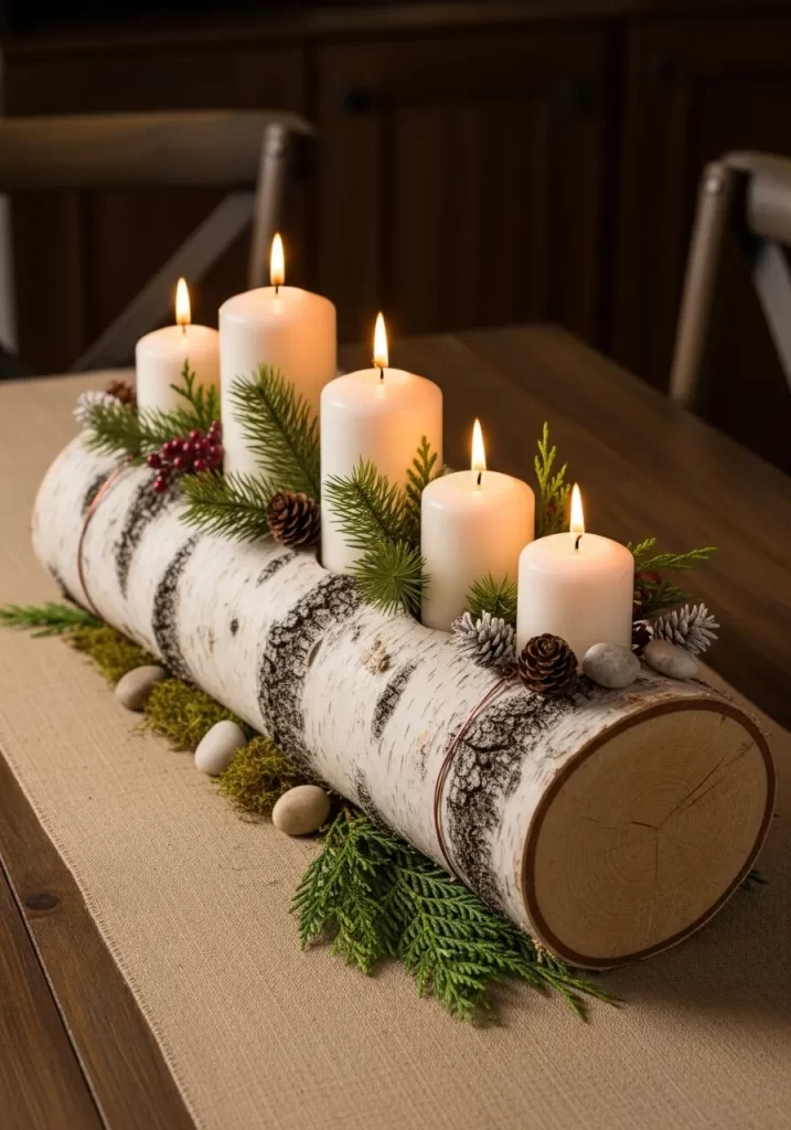 Birch Log Candle Display