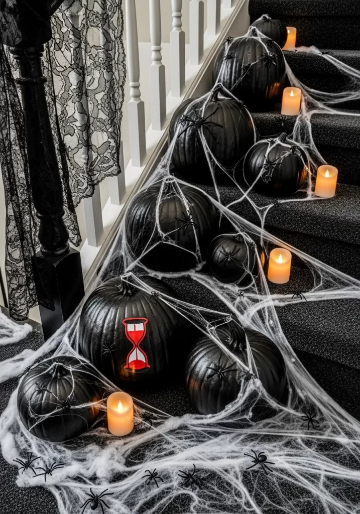 Spooky Staircase Black Pumpkins