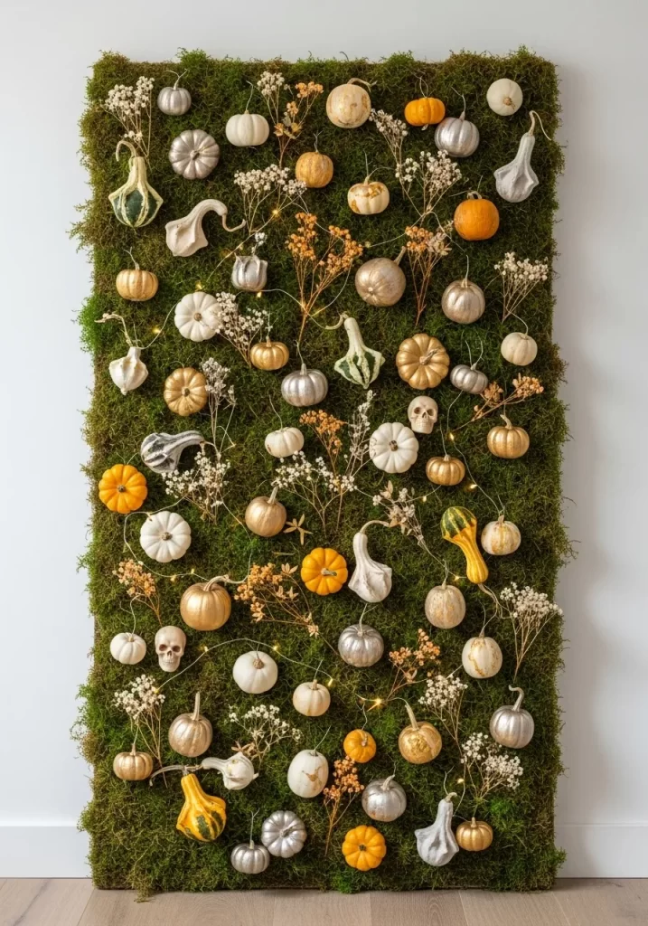Mossy Wall of Pumpkins and Gourds