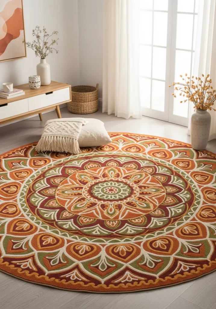 The Autumn Sunburst Mandala Rug
