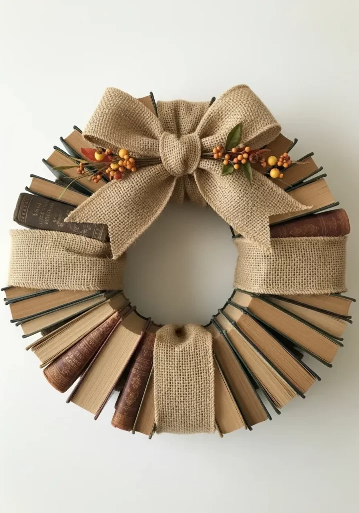 Vintage Book and Burlap Wreath