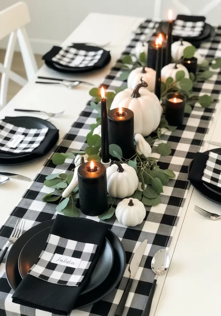 Chic Buffalo Plaid & White Pumpkins