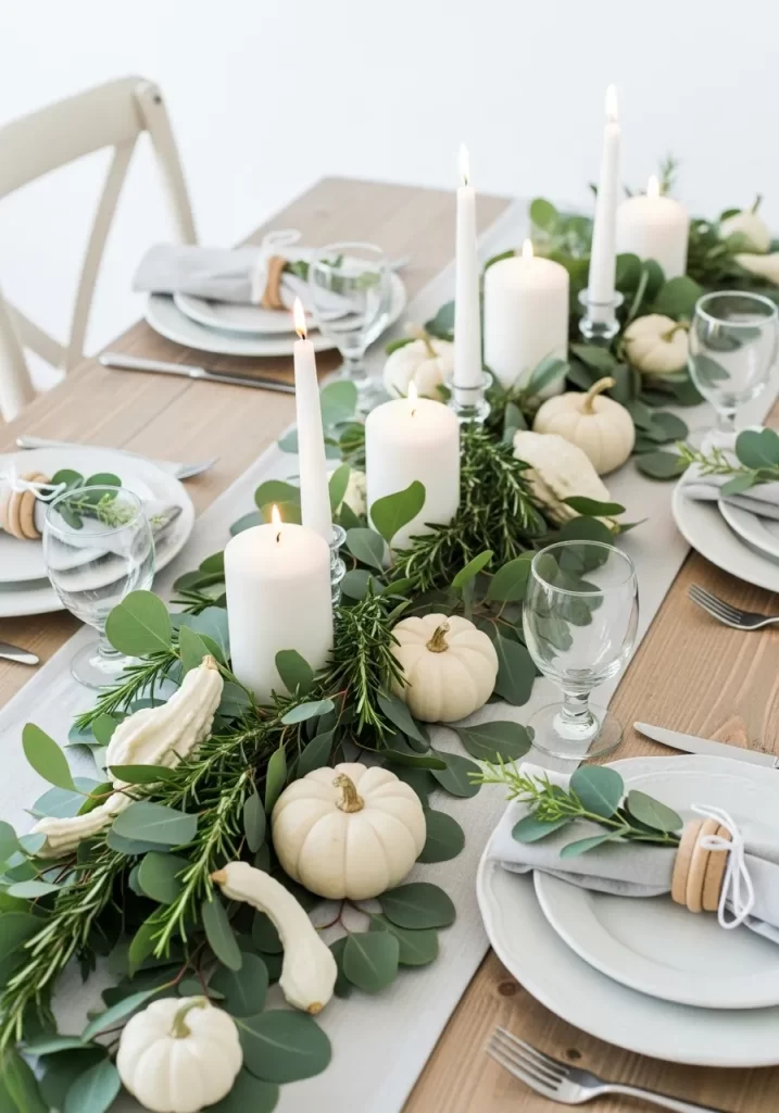 Minimalist Eucalyptus & White Gourds