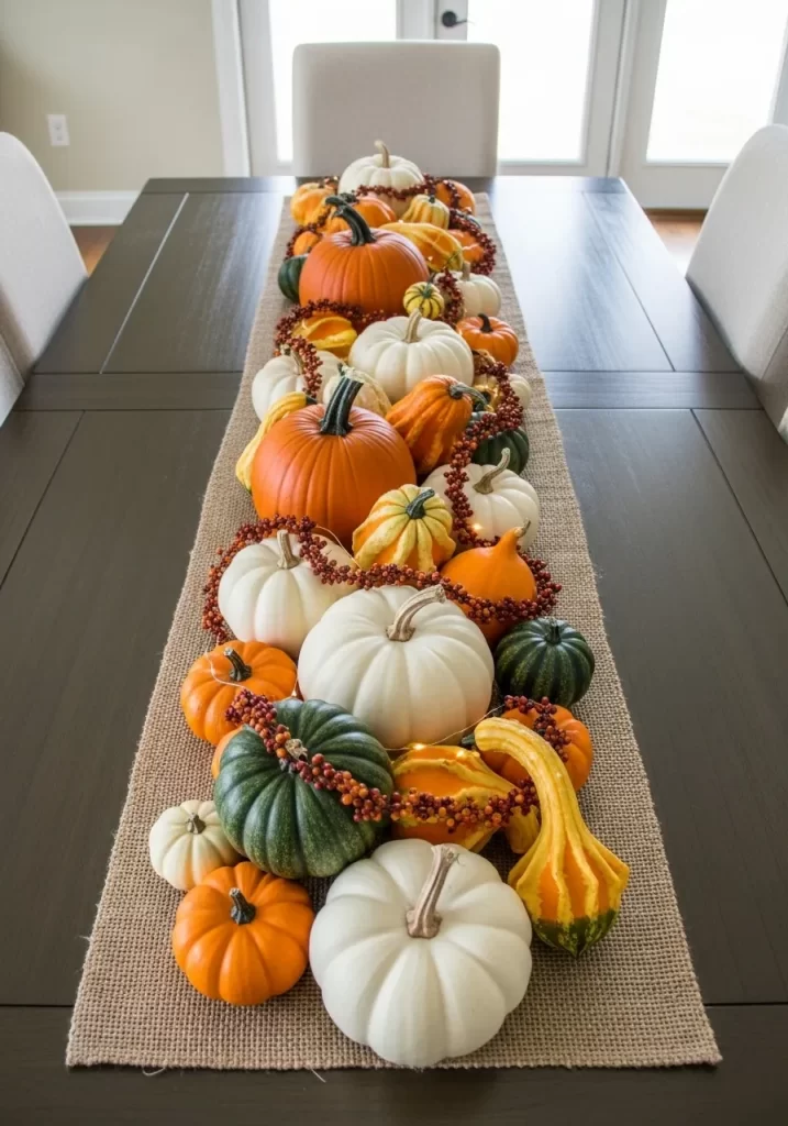 Rustic Gourd and Pumpkin Table Runner