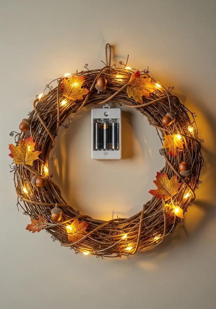 Illuminated Fall Leaf Wreath