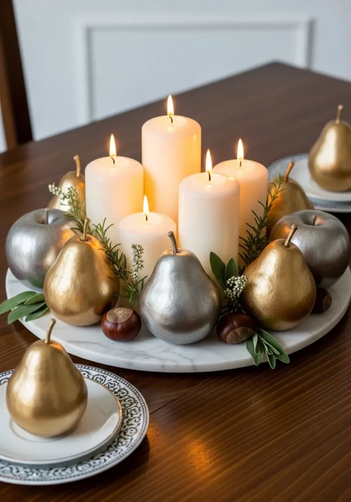 Metallic Fruit and Candlescape