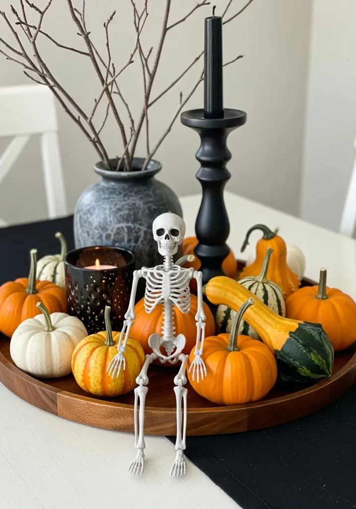 Pumpkin and Skeleton Centerpiece