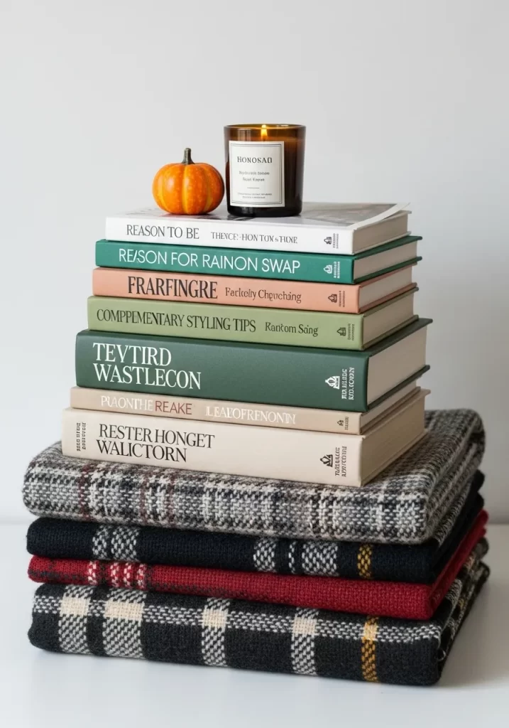Styled Stacks of Books and Blankets