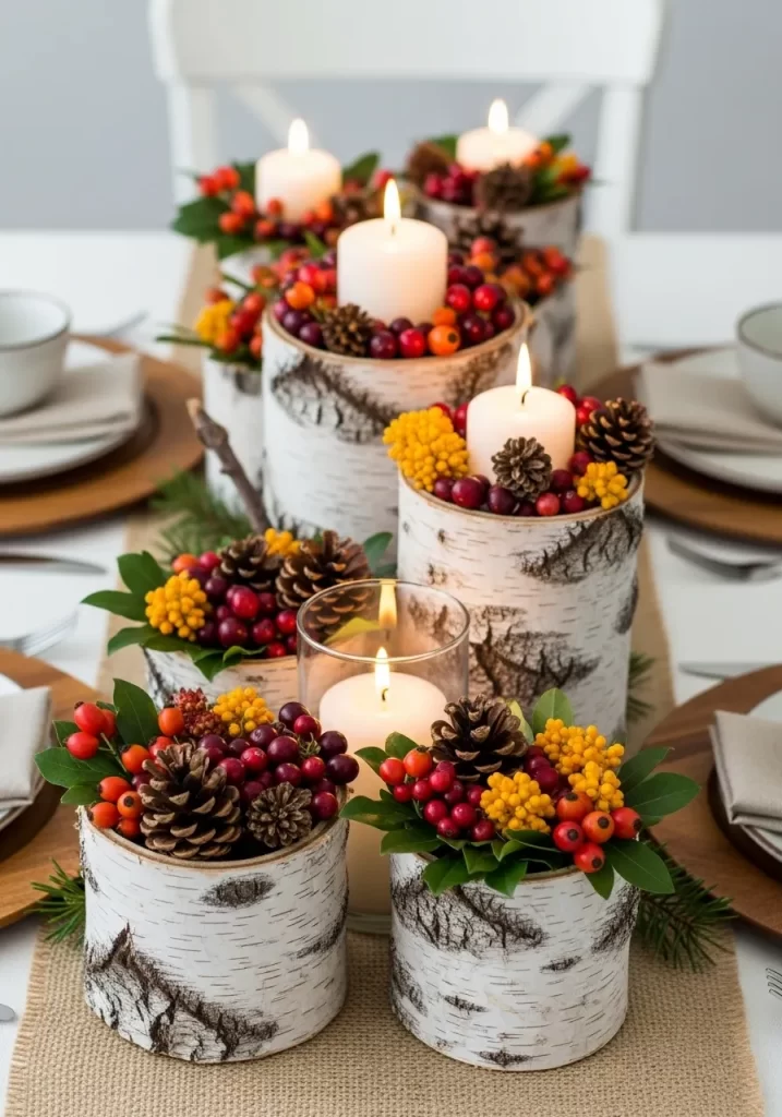 The Birch Log Berry & Candle Arrangement