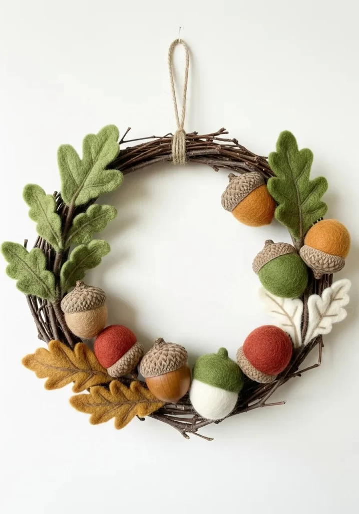 Felted Acorn and Oak Leaf Wreath
