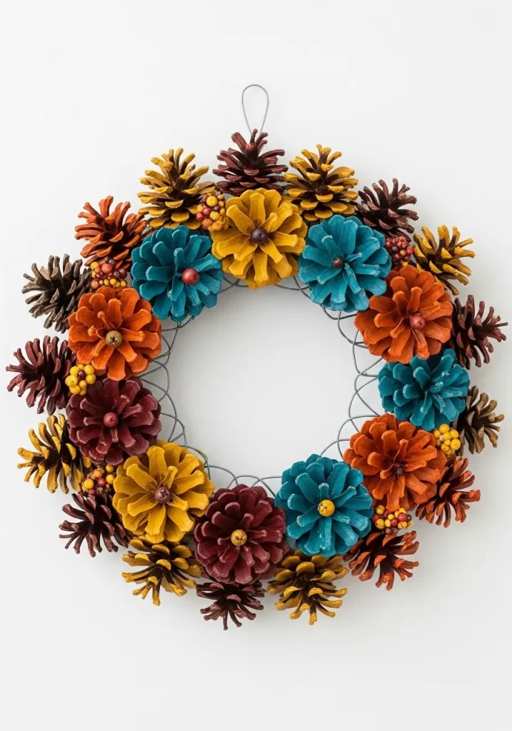 Colorful Painted Pinecone Wreath