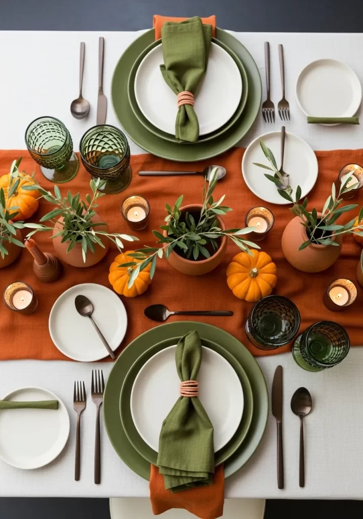Earthy Green and Orange Tablescape
