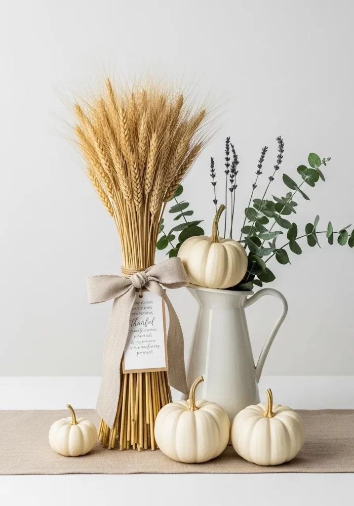 Minimalist Wheat Sheaf & White Pumpkins