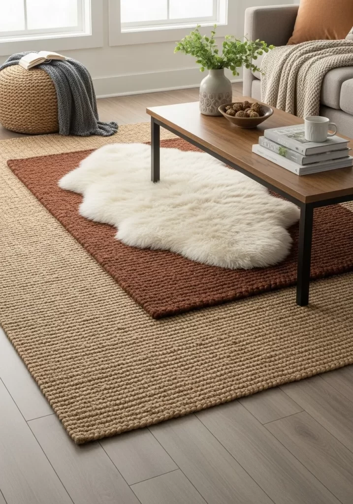 The Layered Faux Sheepskin & Jute Rug