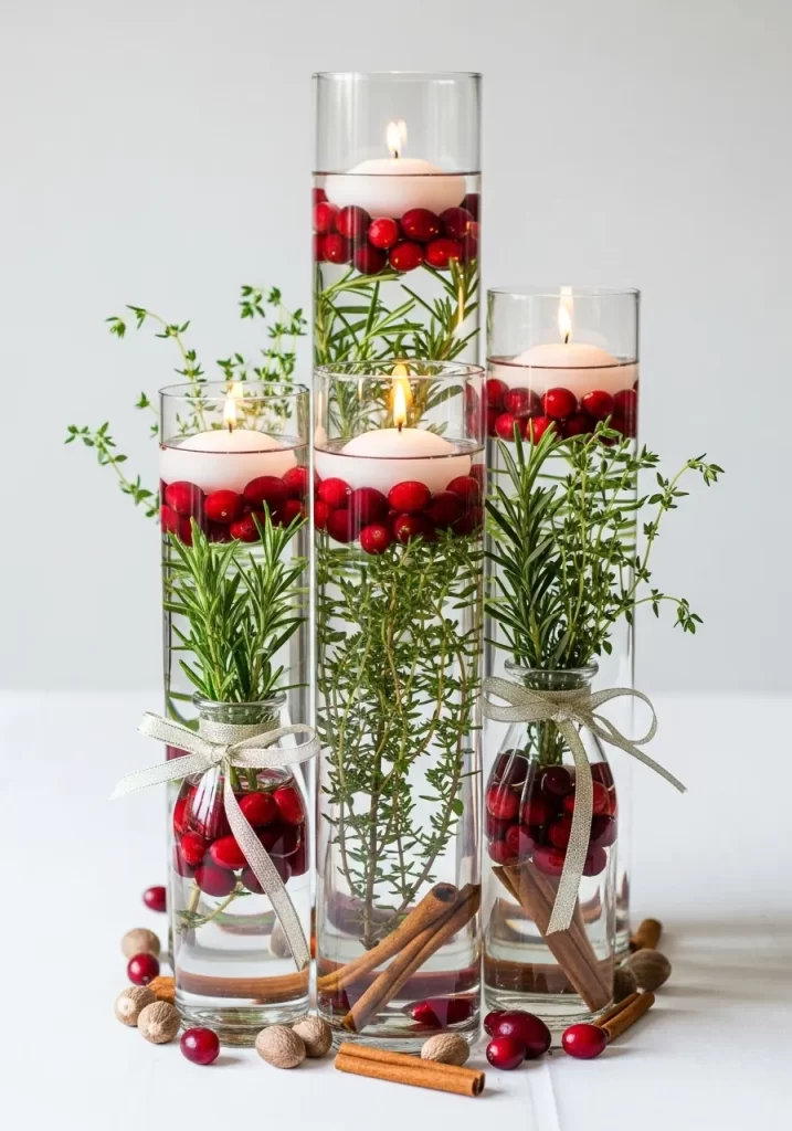 Floating Cranberry and Herb Vases