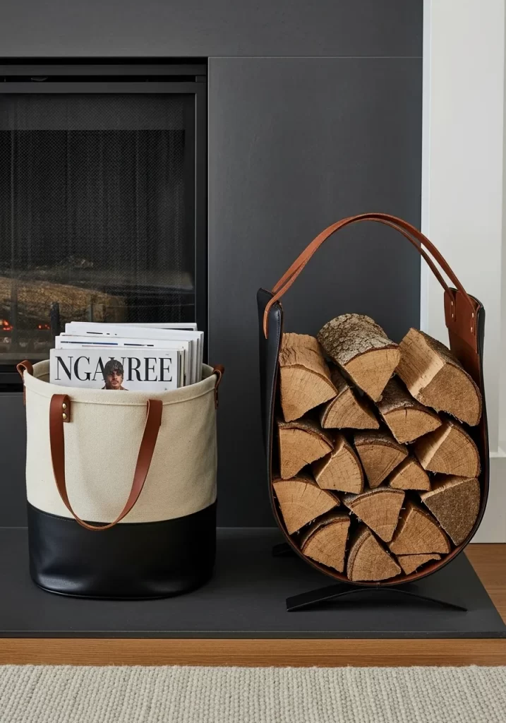 Modern Fireside Log and Magazine Holder