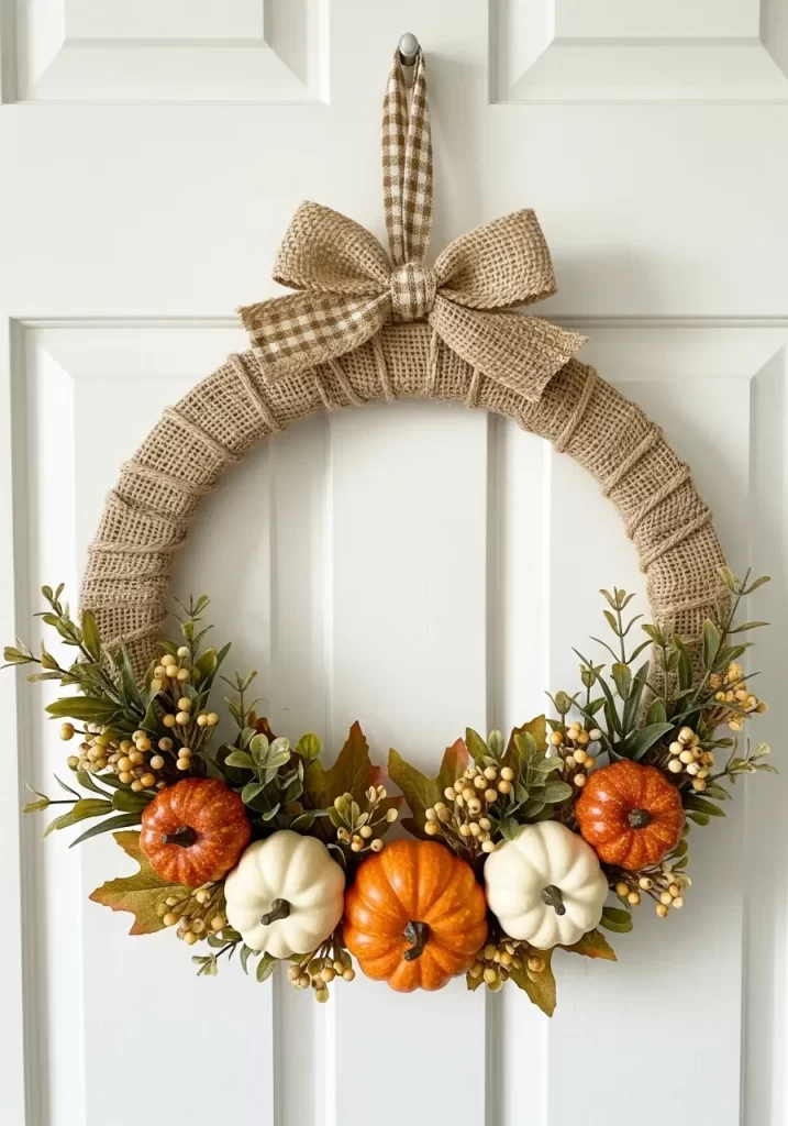 Farmhouse Burlap and Pumpkin Wreath