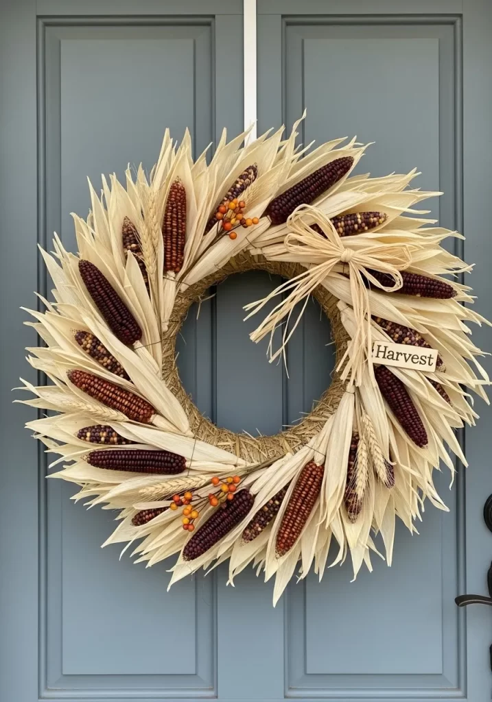 Natural Corn Husk and Indian Corn Wreath