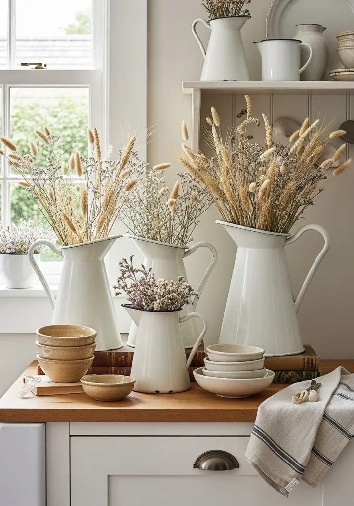 Rustic Dried Floral & Enamelware Display