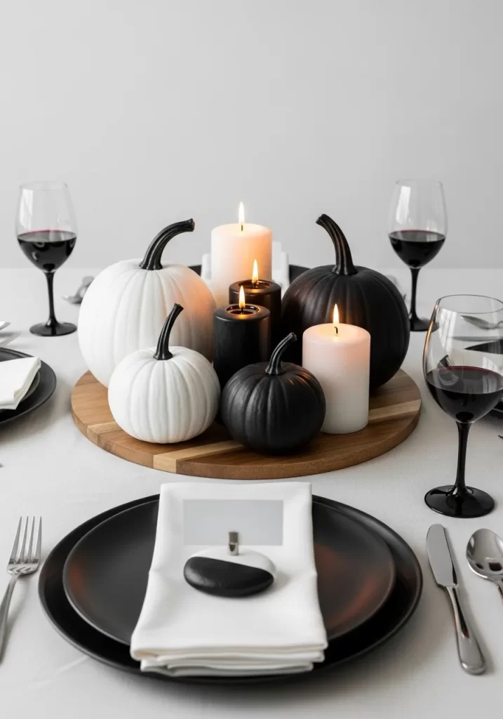 Elegant Black & White Pumpkin Arrangement