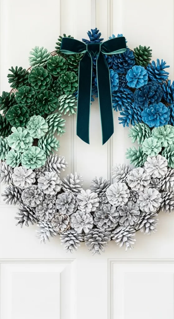 Cool Winter Ombre Pinecone Wreath