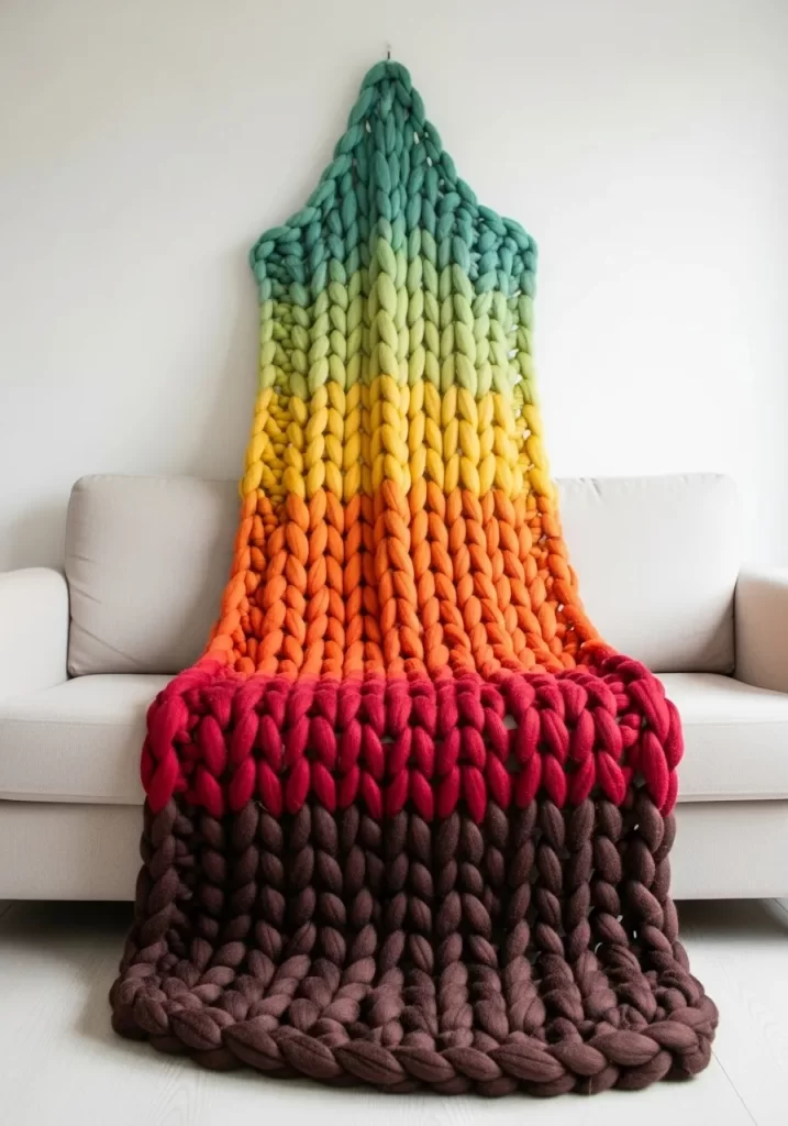 Autumn Gradient Chunky Knit Blanket