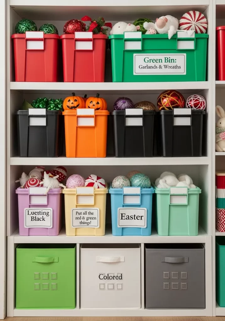 Color-Coded Holiday Bins